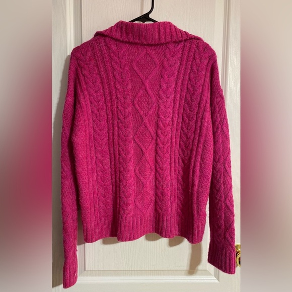 Anthropologie Payton Cable-Knit Pullover Quarter Zip Pink Sweater Size Large - Picture 7 of 12